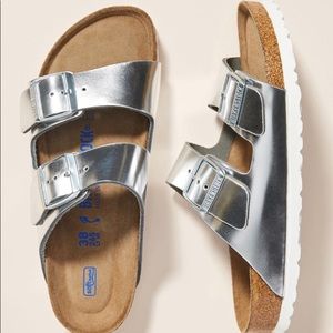 Birkenstock Metallic Silver Arizona 37 Reg **NEW